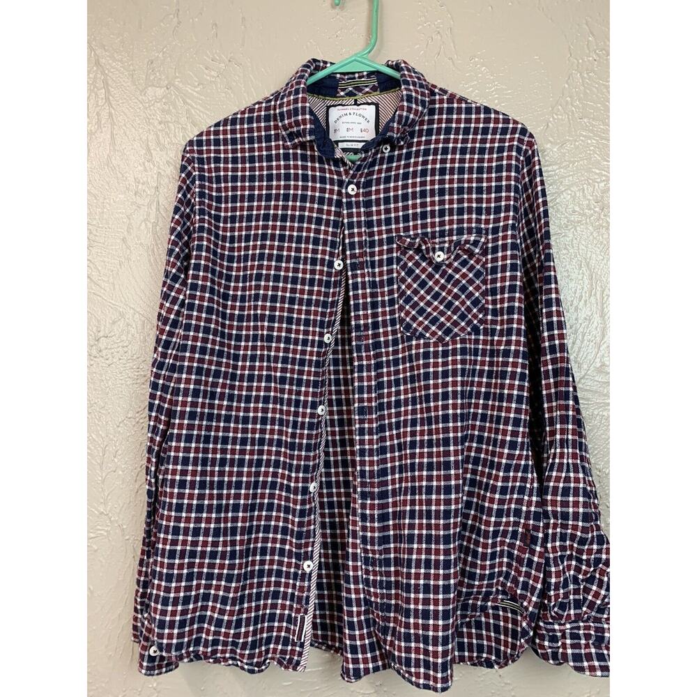 Denim & Flower Mens Checkered Plaid Button Down Flannel Casual Shirt Size Medium